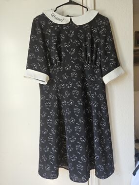 Hell Bunny Black Cat Print Peter Pan Collar Midi Dress